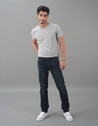 Dk Blue 5 Pocket Mid-Rise Slim Straight Fit Jeans