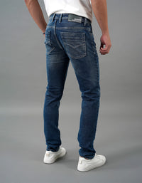 Med Blue 5 Pocket Mid-Rise Slim Straight Fit Jeans