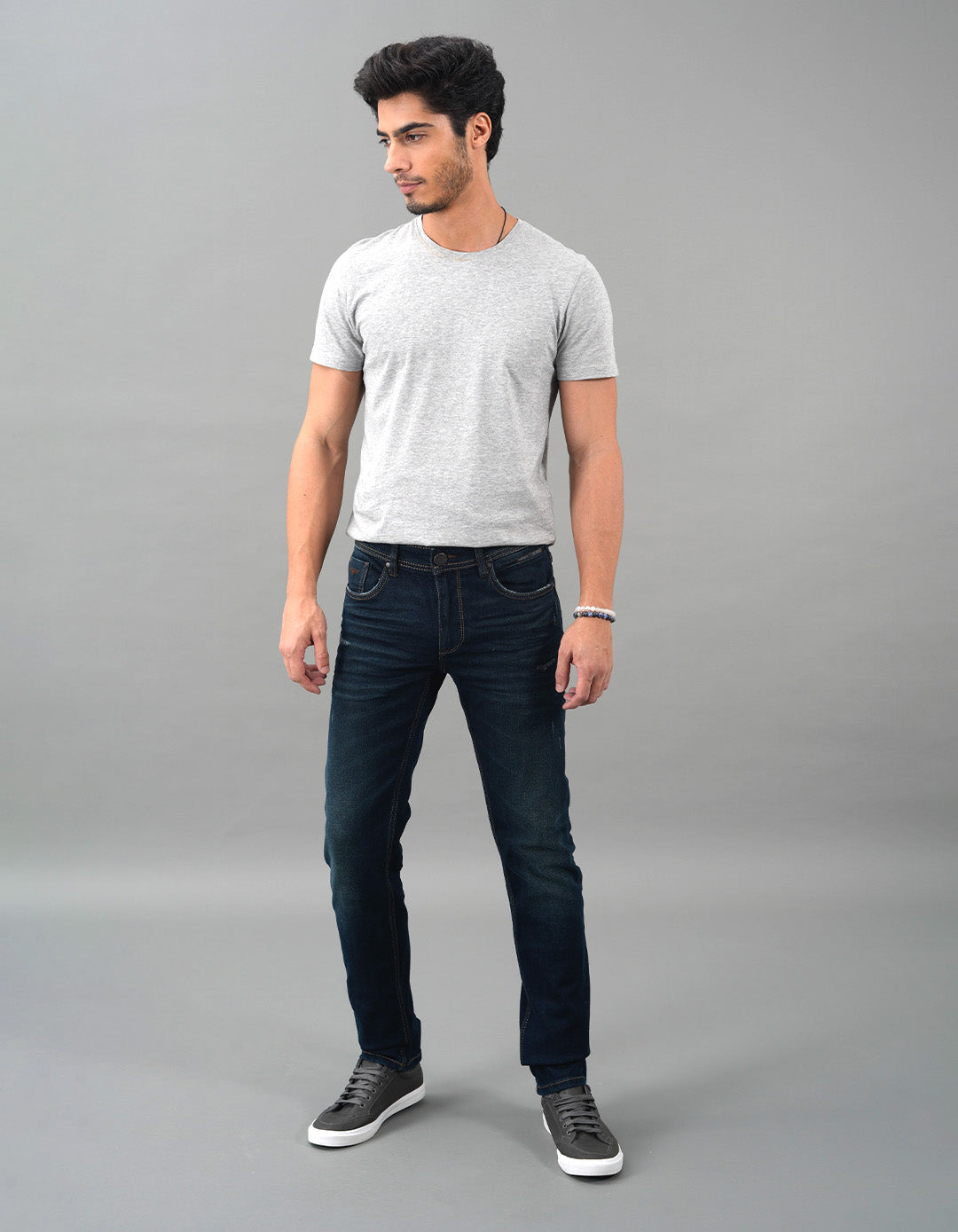 Dk Blue 5 Pocket Mid-Rise Slim Straight Fit Jeans