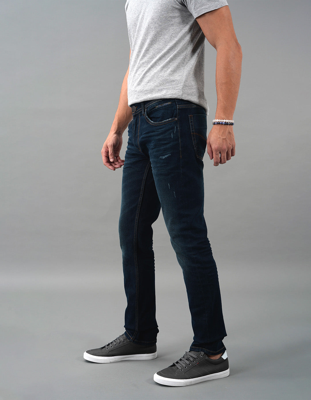 Dk Blue 5 Pocket Mid-Rise Slim Straight Fit Jeans