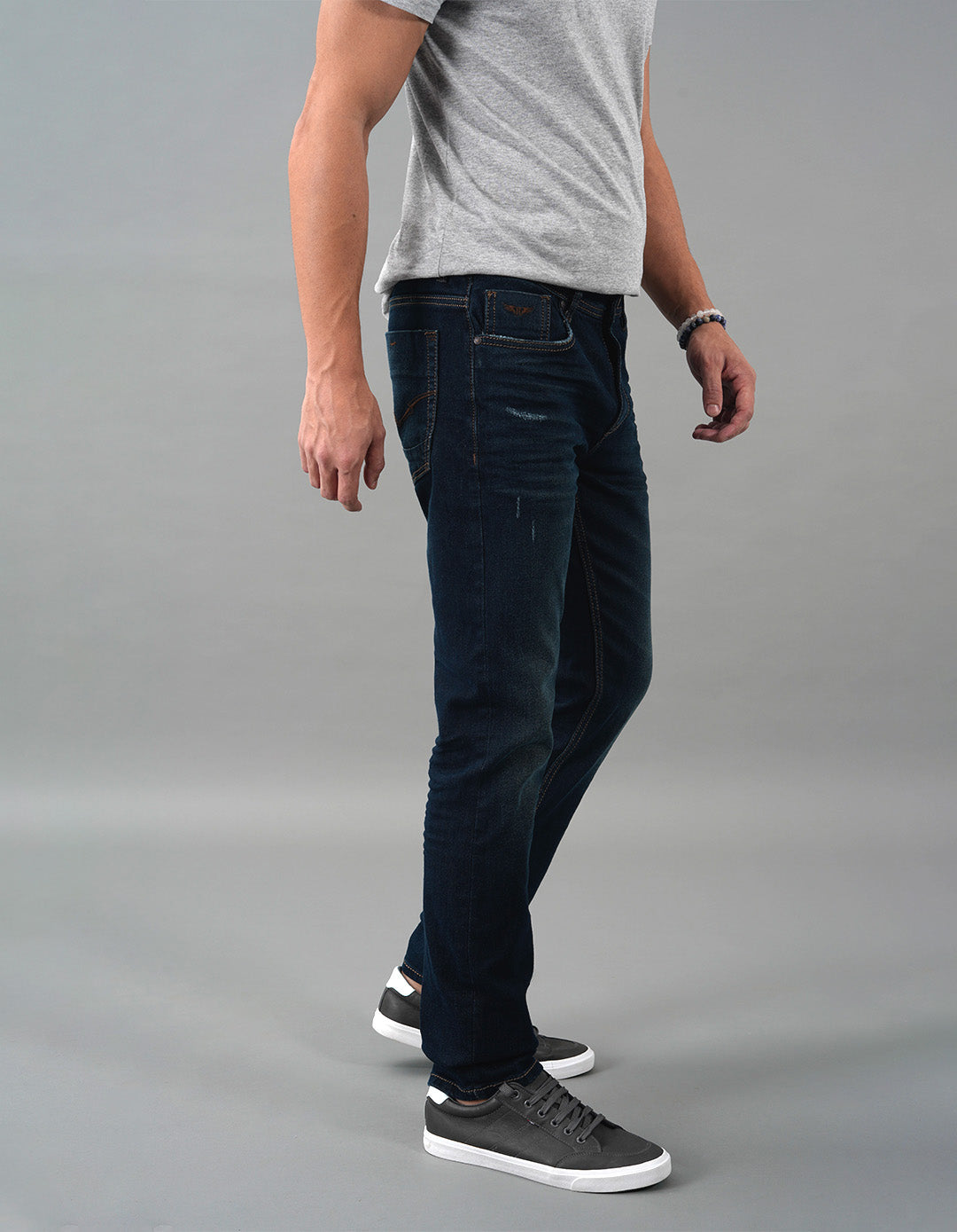 Dk Blue 5 Pocket Mid-Rise Slim Straight Fit Jeans