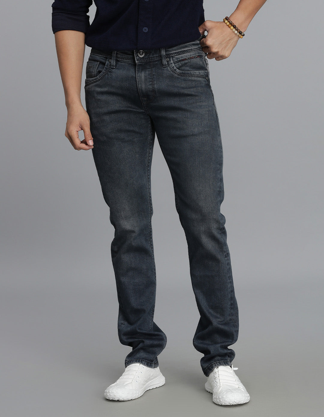 Petrol 5 Pocket Mid-Rise Slim Straight Fit Jeans