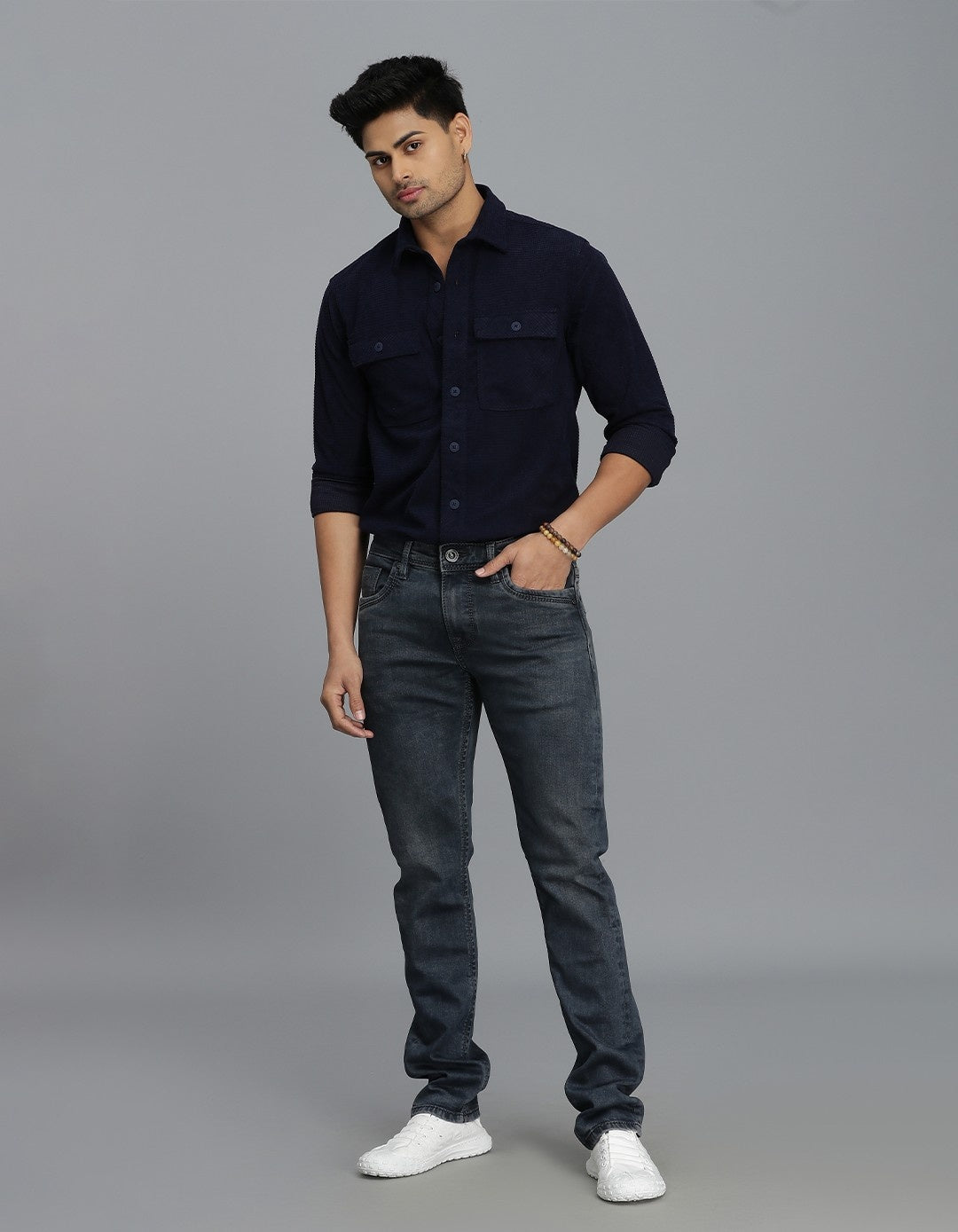 Petrol 5 Pocket Mid-Rise Slim Straight Fit Jeans