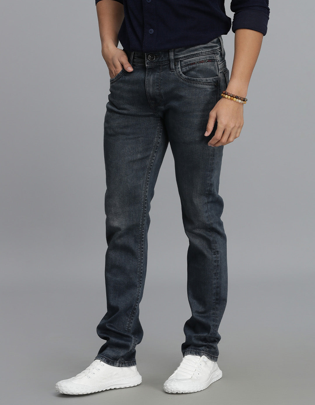 Petrol 5 Pocket Mid-Rise Slim Straight Fit Jeans