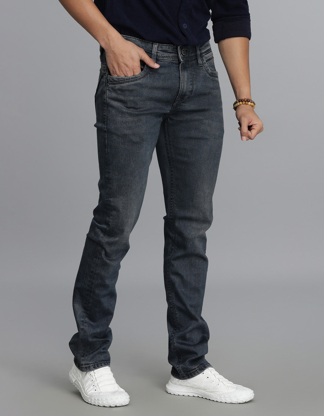 Petrol 5 Pocket Mid-Rise Slim Straight Fit Jeans