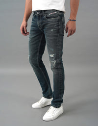 Med Blue 5 Pocket Mid-Rise Slim Straight Fit Jeans