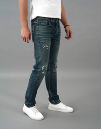 Med Blue 5 Pocket Mid-Rise Slim Straight Fit Jeans