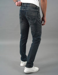 Med Blue 5 Pocket Mid-Rise Slim Straight Fit Jeans