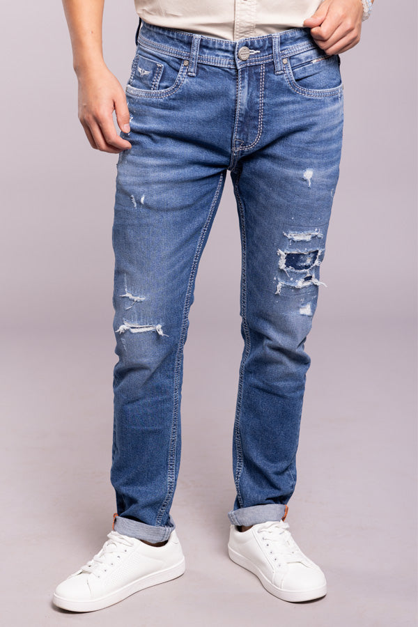 Med Blue 5 Pocket Low-Rise Ankle Length Jeans