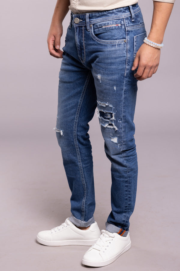 Med Blue 5 Pocket Low-Rise Ankle Length Jeans