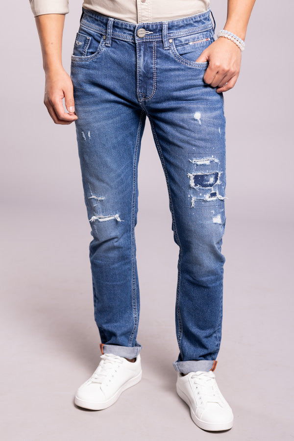 Med Blue 5 Pocket Low-Rise Ankle Length Jeans