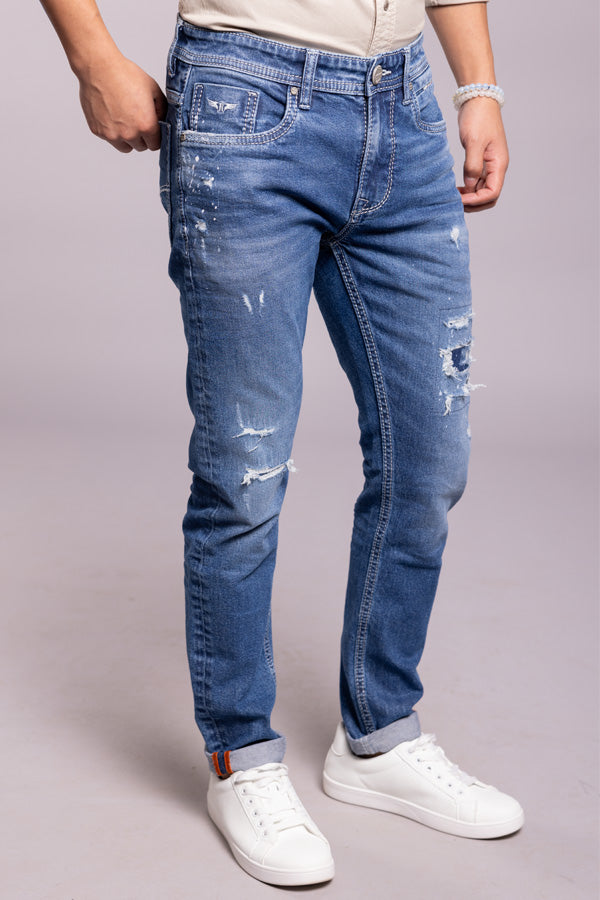 Med Blue 5 Pocket Low-Rise Ankle Length Jeans