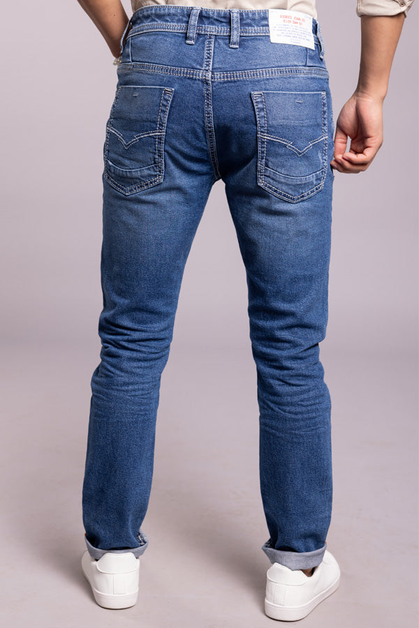 Med Blue 5 Pocket Low-Rise Ankle Length Jeans