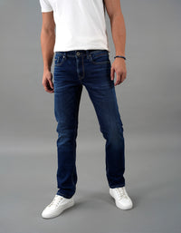 Dk Blue 5 Pocket Mid-Rise Slim Straight Fit Jeans