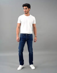 Dk Blue 5 Pocket Mid-Rise Slim Straight Fit Jeans