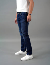 Dk Blue 5 Pocket Mid-Rise Slim Straight Fit Jeans