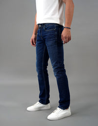 Dk Blue 5 Pocket Mid-Rise Slim Straight Fit Jeans