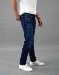 Dk Blue 5 Pocket Mid-Rise Slim Straight Fit Jeans