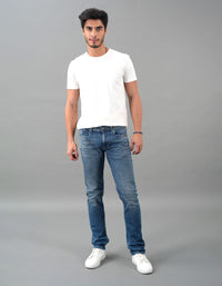 Med Blue 5 Pocket Mid-Rise Slim Straight Fit Jeans