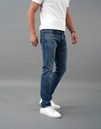 Med Blue 5 Pocket Mid-Rise Slim Straight Fit Jeans