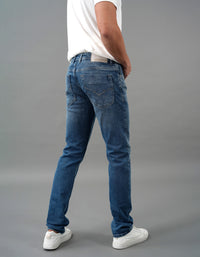Med Blue 5 Pocket Mid-Rise Slim Straight Fit Jeans