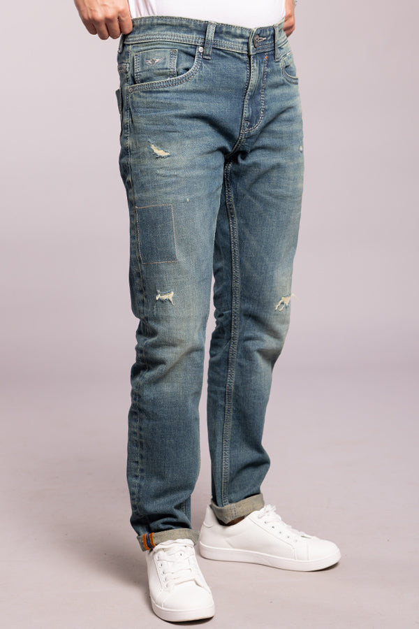 Med Blue 5 Pocket Low-Rise Ankle Length Jeans