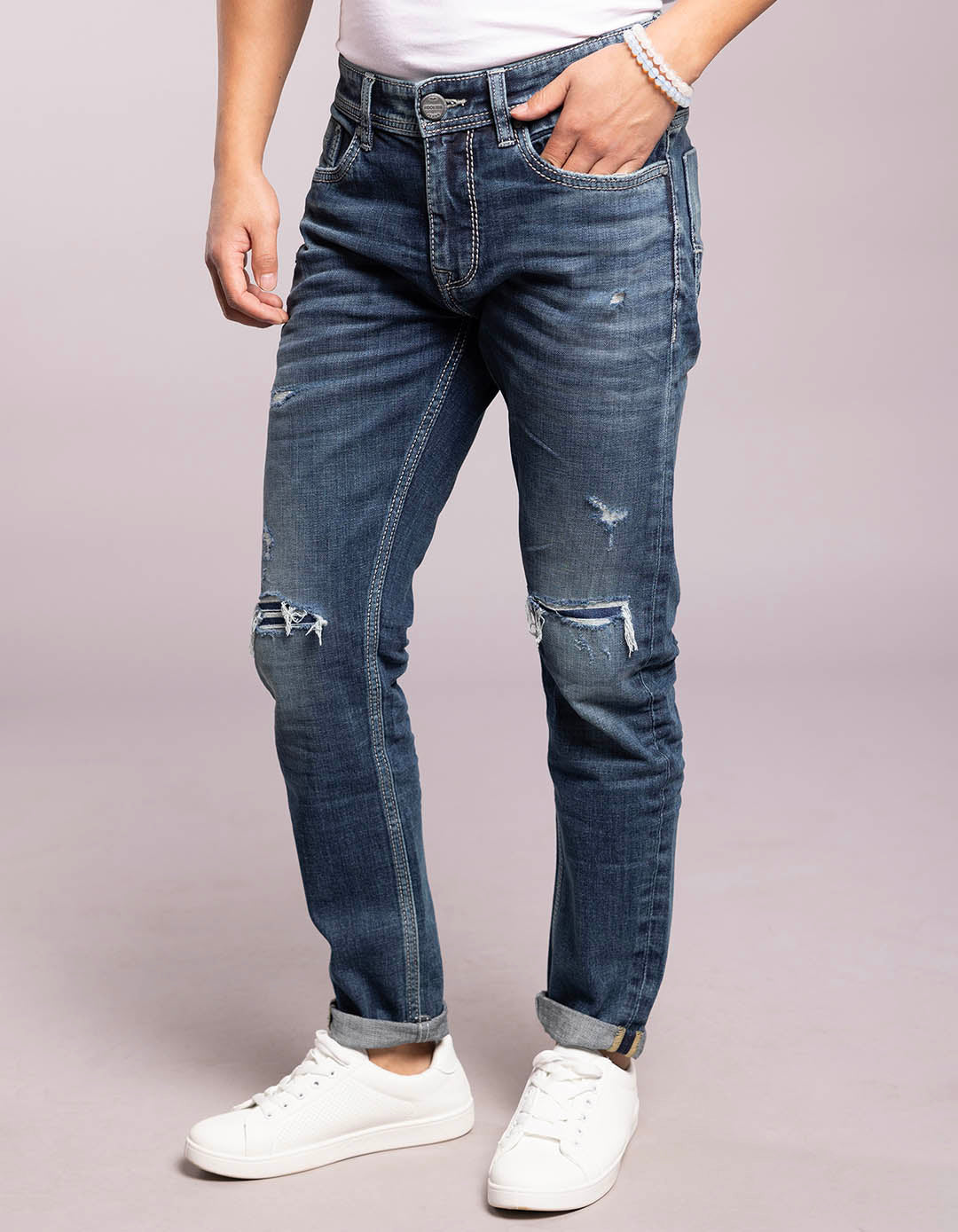 Med Blue 5 Pocket Low-Rise Ankle Length Jeans