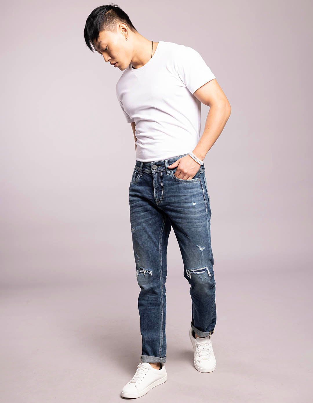 Med Blue 5 Pocket Low-Rise Ankle Length Jeans