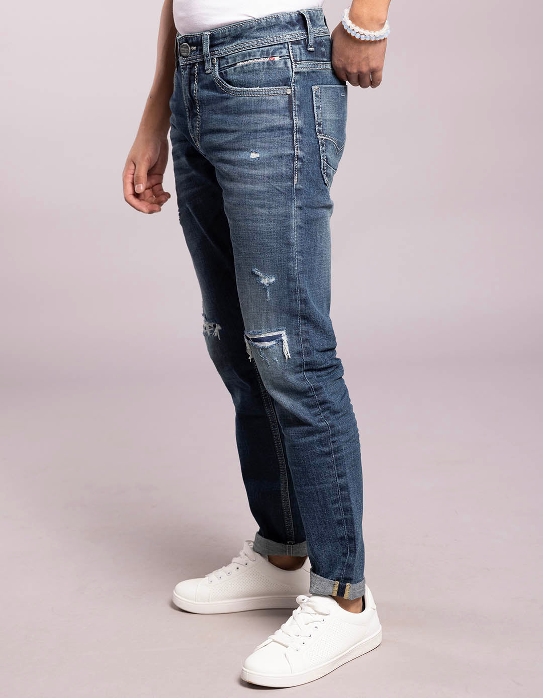 Med Blue 5 Pocket Low-Rise Ankle Length Jeans