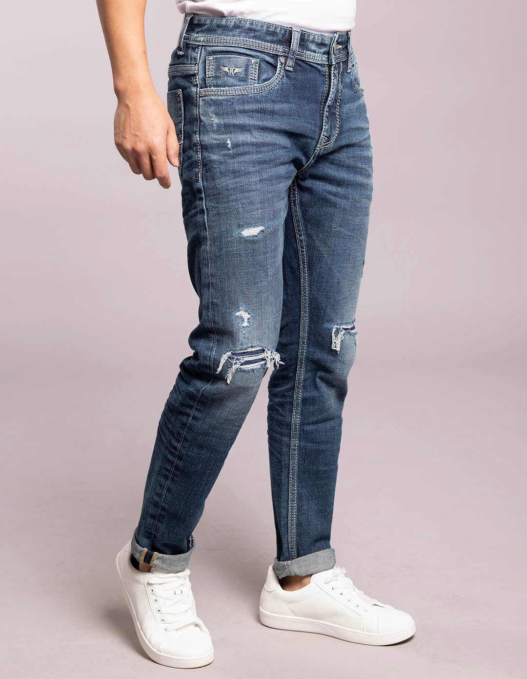Med Blue 5 Pocket Low-Rise Ankle Length Jeans