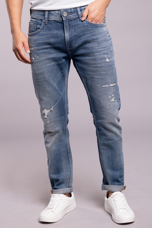 Med Blue 5 Pocket Low-Rise Ankle Length Jeans