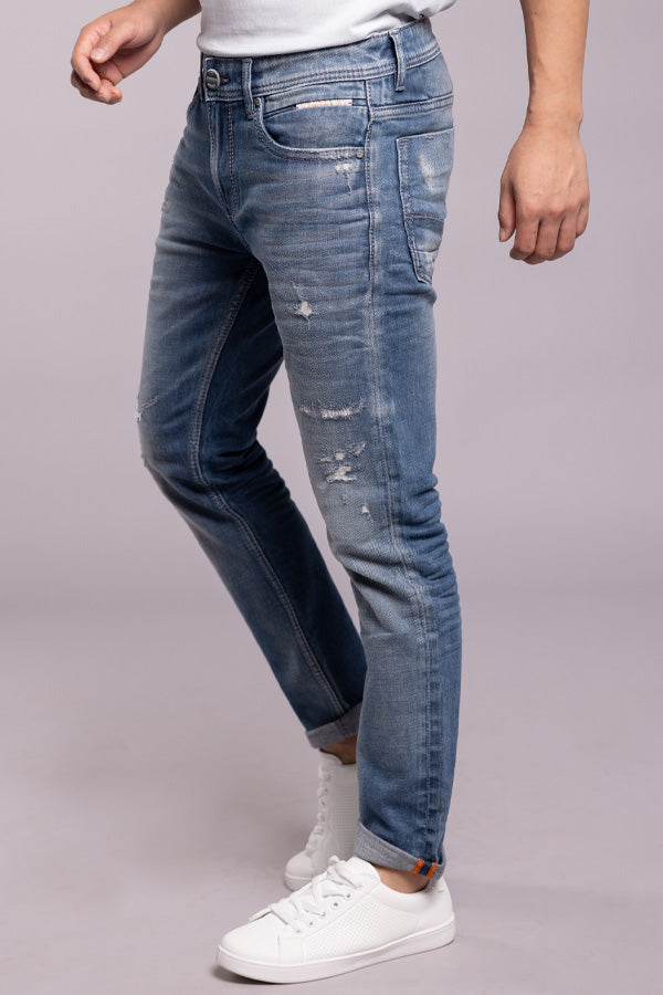 Med Blue 5 Pocket Low-Rise Ankle Length Jeans