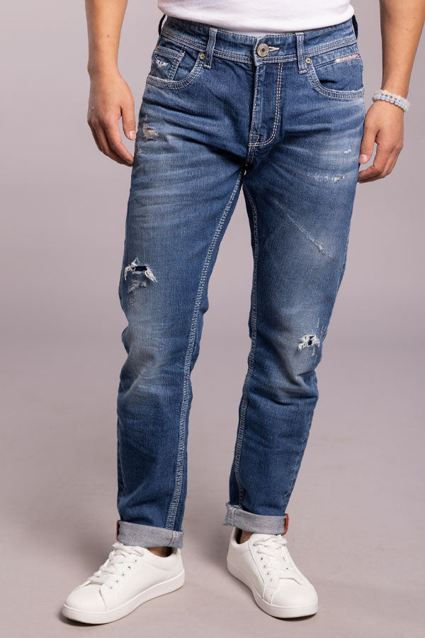 Med Blue 5 Pocket Low-Rise Ankle Length Jeans
