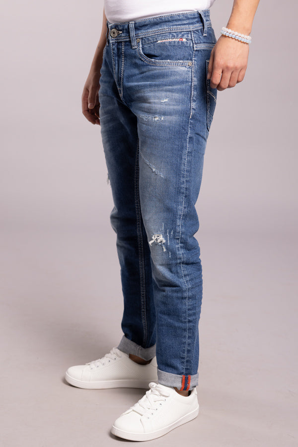 Med Blue 5 Pocket Low-Rise Ankle Length Jeans