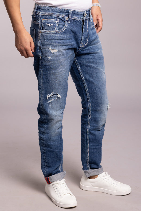 Med Blue 5 Pocket Low-Rise Ankle Length Jeans