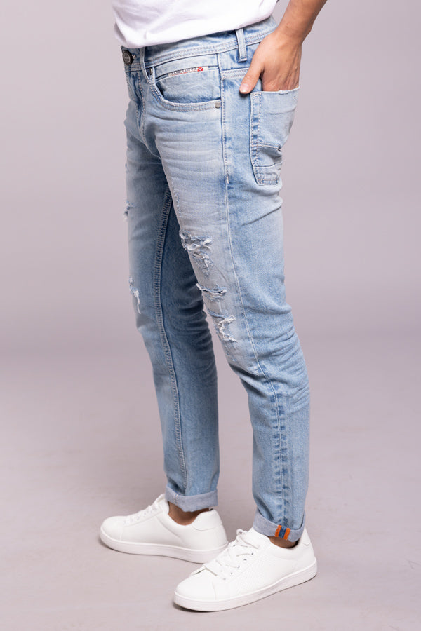 Lt Blue 5 Pocket Low-Rise Ankle Length Jeans