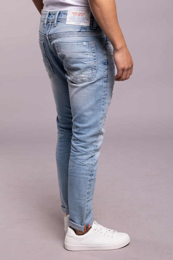 Lt Blue 5 Pocket Low-Rise Ankle Length Jeans