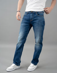 Med Blue 5 Pocket Midrise, Comfort And Straight Fit Jeans