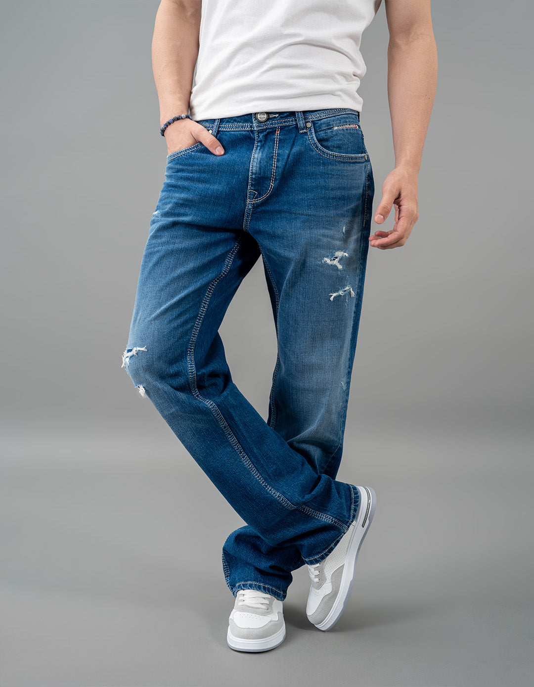Med Blue 5 Pocket Midrise, Comfort And Straight Fit Jeans