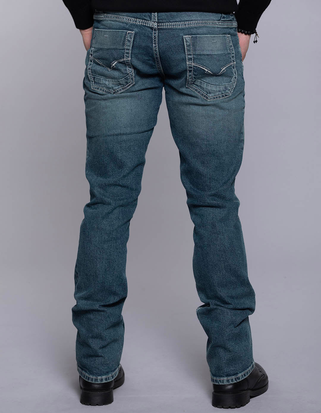 Med Blue 5 Pocket Mid Rise Loose Boot Leg Jeans