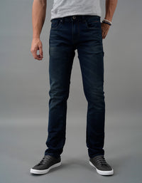 Dk Blue 5 Pocket Mid-Rise Slim Straight Fit Jeans