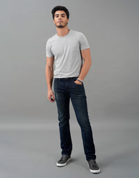 Dk Blue 5 Pocket Mid-Rise Slim Straight Fit Jeans