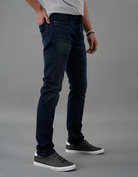 Dk Blue 5 Pocket Mid-Rise Slim Straight Fit Jeans