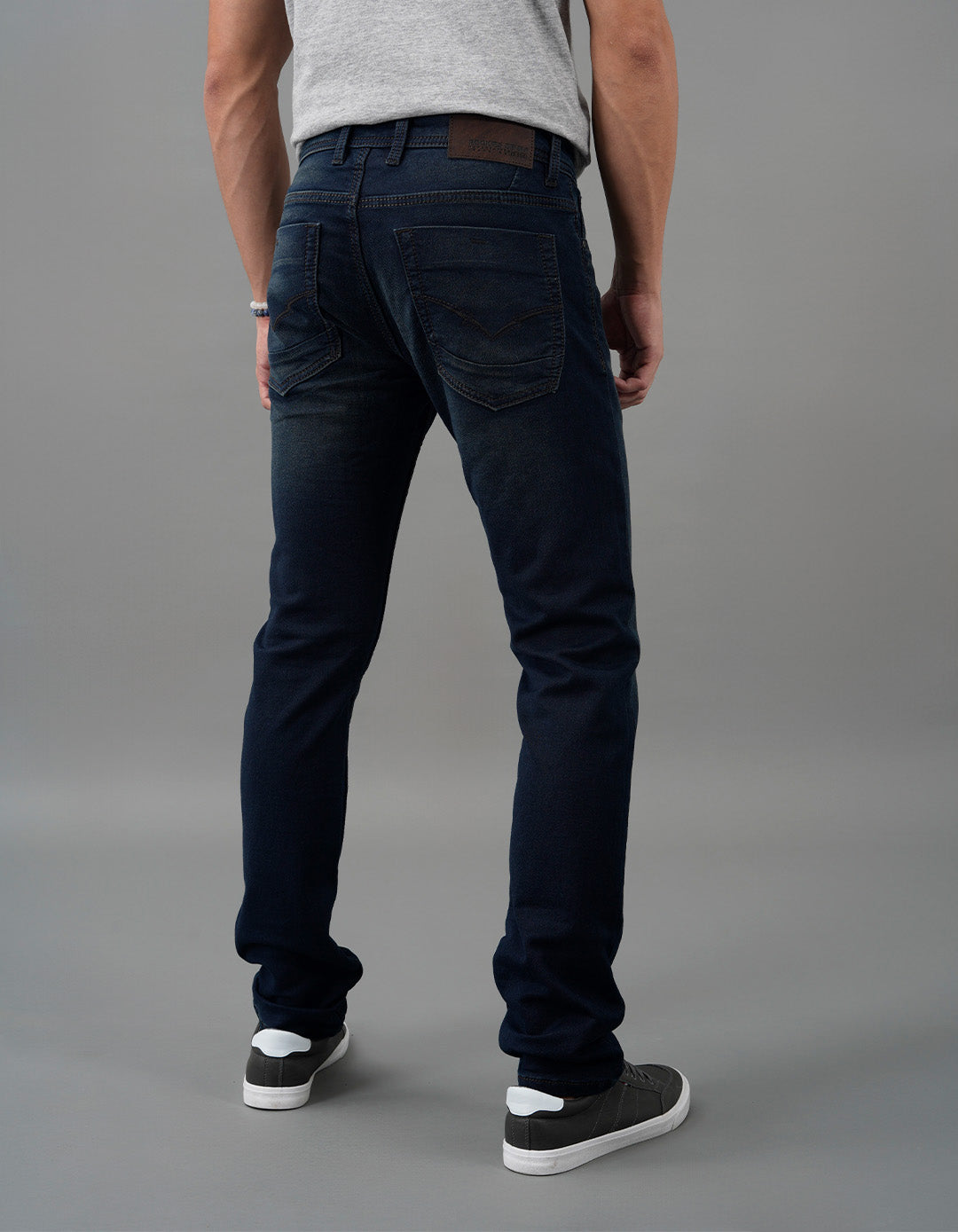 Dk Blue 5 Pocket Mid-Rise Slim Straight Fit Jeans