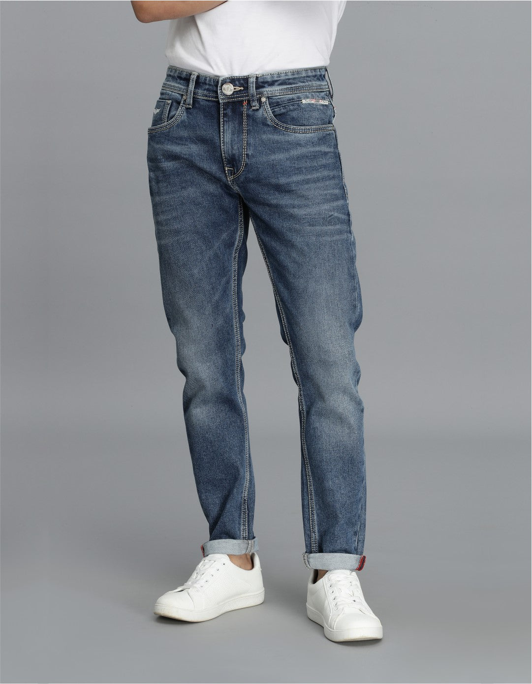 Med Blue 5 Pocket Low-Rise Ankle Length Jeans