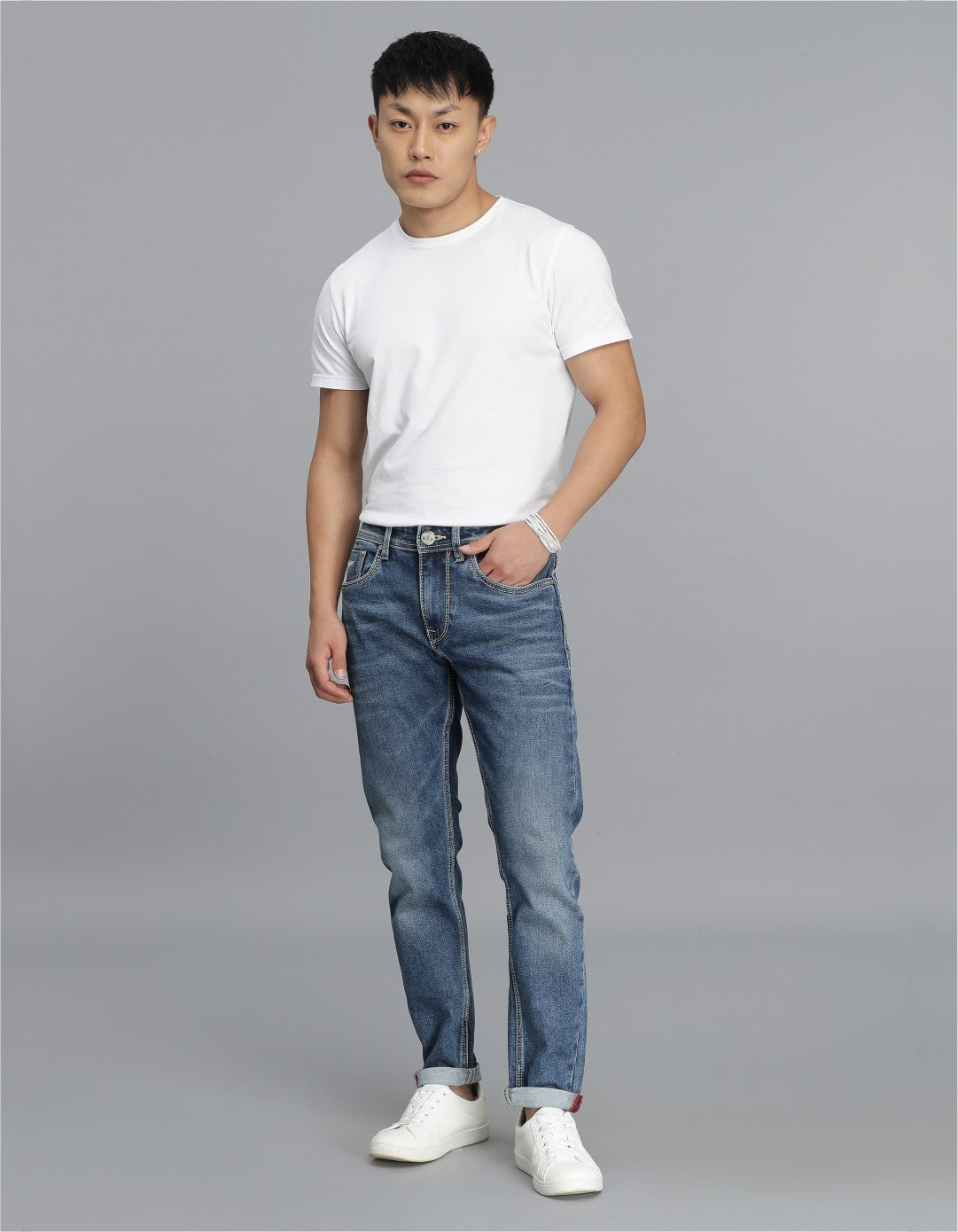 Med Blue 5 Pocket Low-Rise Ankle Length Jeans