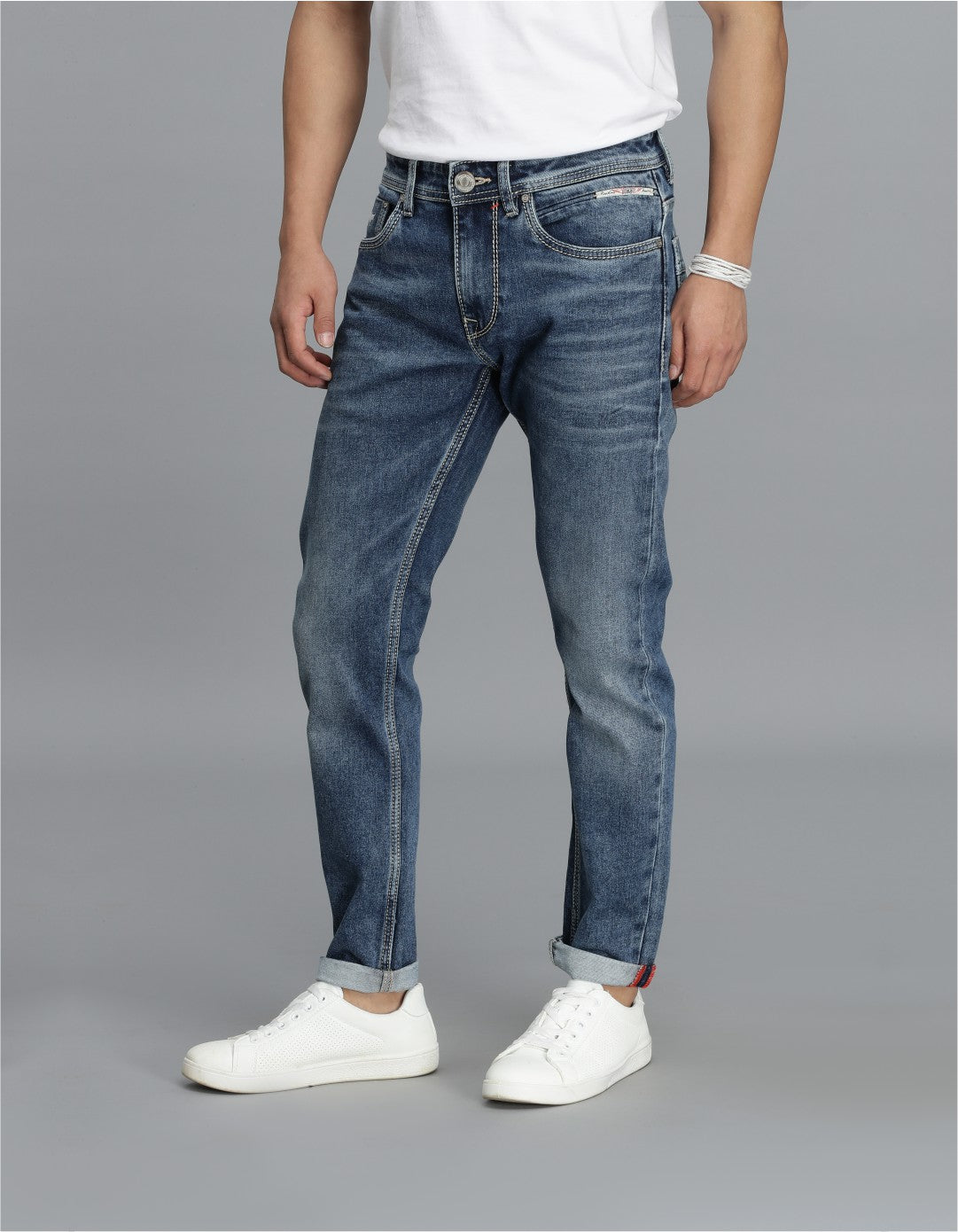 Med Blue 5 Pocket Low-Rise Ankle Length Jeans