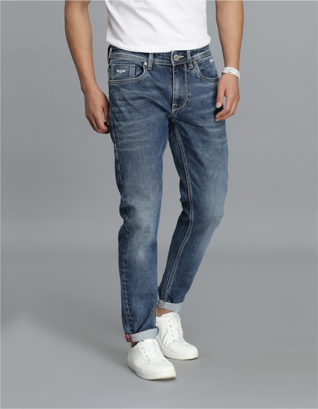 Med Blue 5 Pocket Low-Rise Ankle Length Jeans