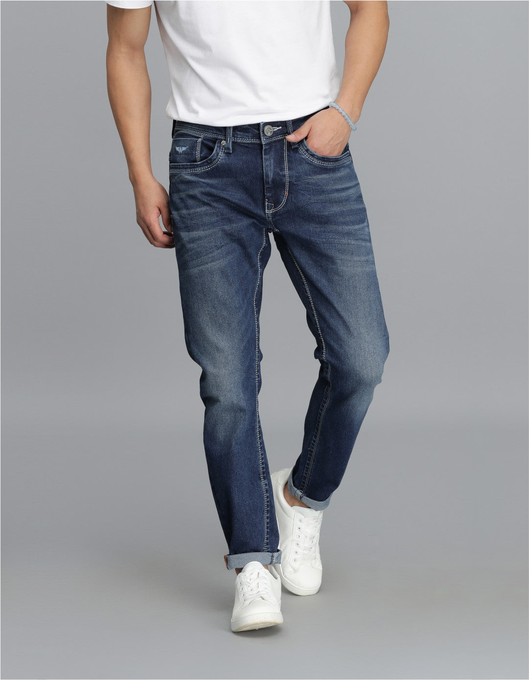 Med Blue 5 Pocket Low-Rise Ankle Length Jeans