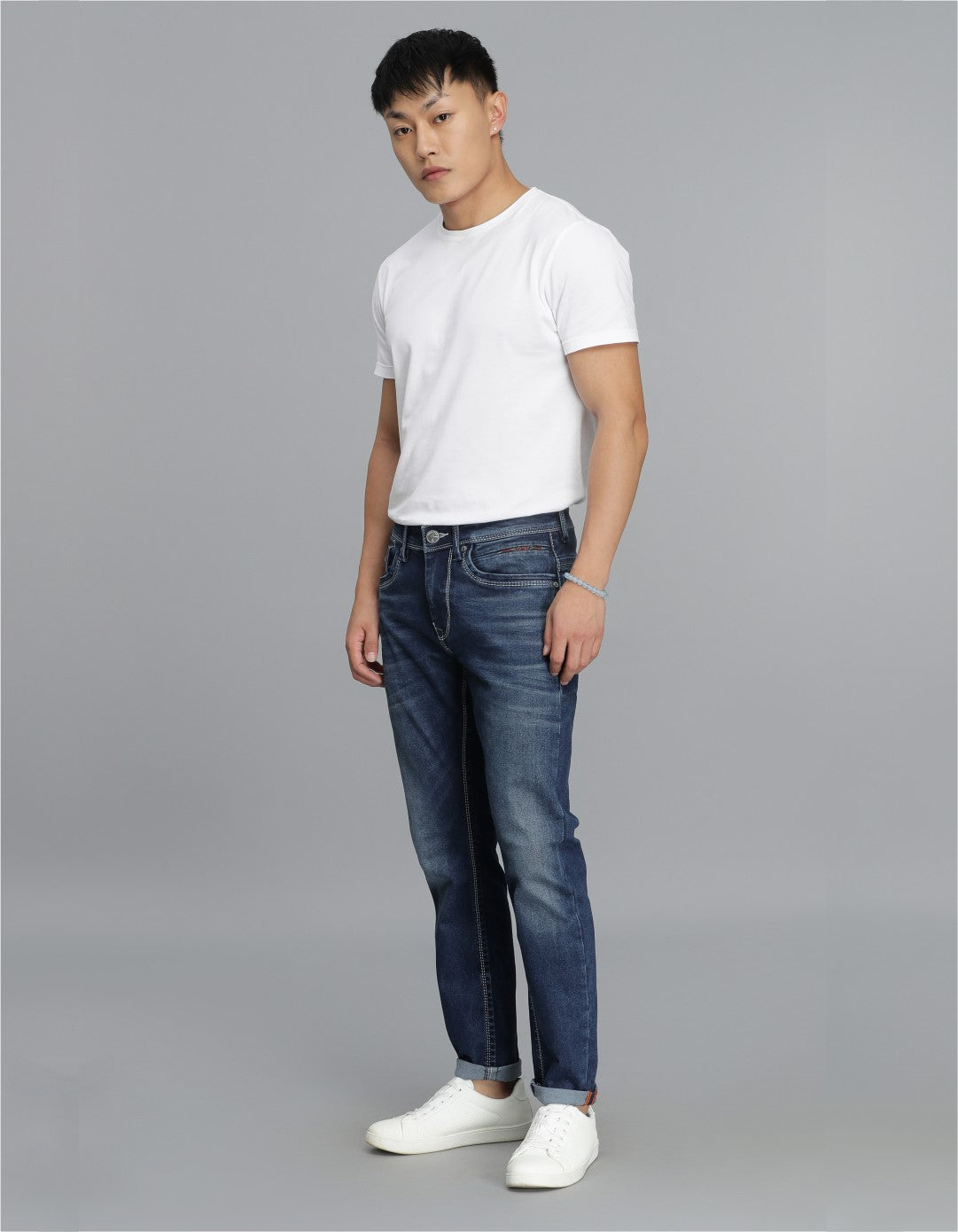 Med Blue 5 Pocket Low-Rise Ankle Length Jeans
